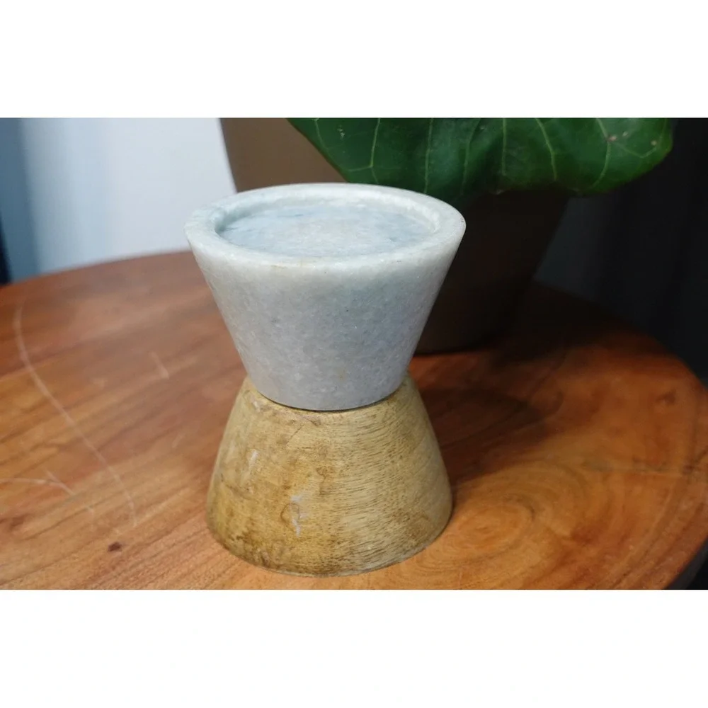 Vintage solid marble and wood candle holder
